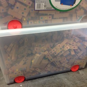 We had eight wheeled plastic containers to house the blocks. Having such a large amount available alloed for the ability to build a large structure.